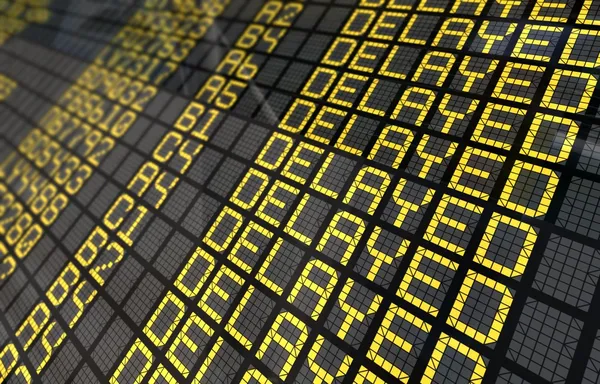 International Airport Board Close-Up with Delayed Flights — Stock Photo, Image