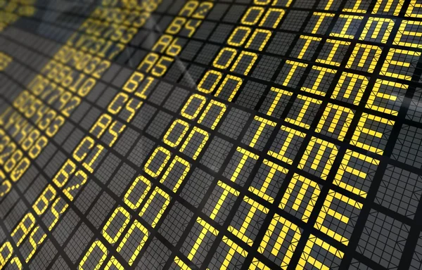 International Airport Board Close-Up with On Time Flights — Stock Photo, Image