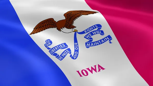 Iowan flag i vinden - Stock-foto