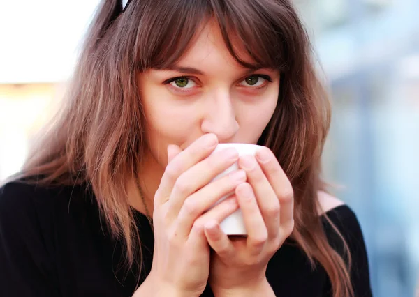 stock image Young girl with a cup of coffee