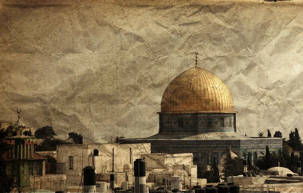 Old city of Jerusalem. picture on an old rough crumpled paper. — Stock Photo, Image