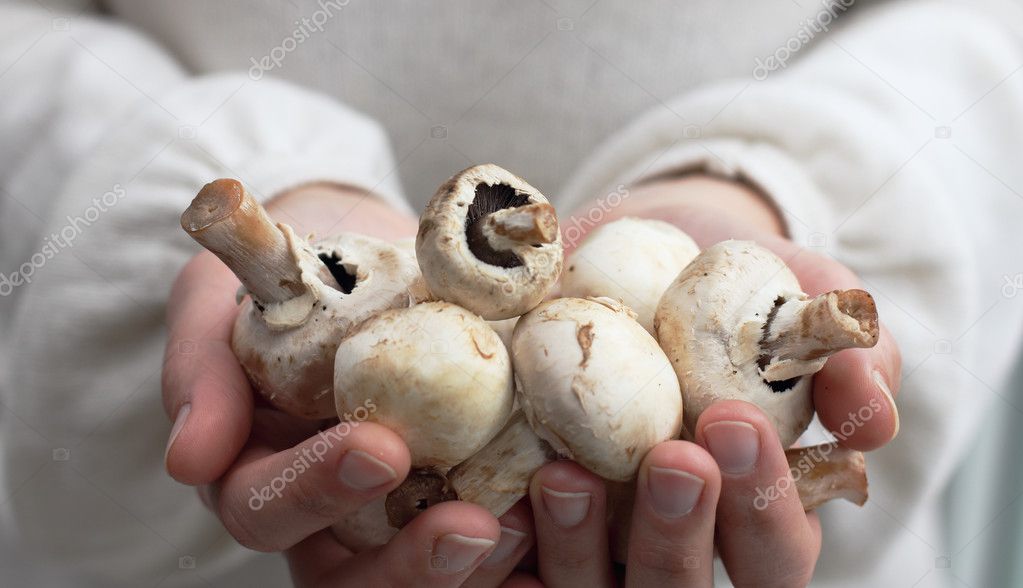 Woman holding mushroom. Concept - Simple Life.