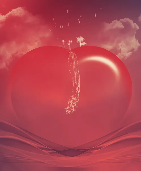 Абстрактное валентинное сердце с водой, рождением и деревом — стоковое фото