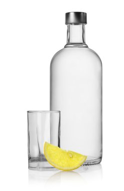 Bottle of vodka and lemon isolated clipart
