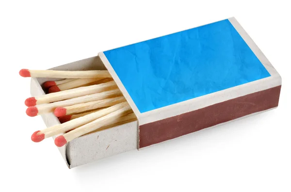Modrá krabička zápalek, samostatný — Stock fotografie
