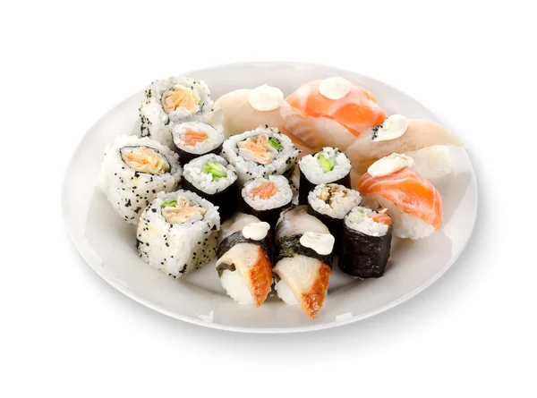 Sushi et rouleaux dans une assiette — Photo