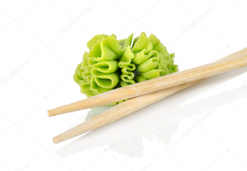 Wooden chopsticks and wasab