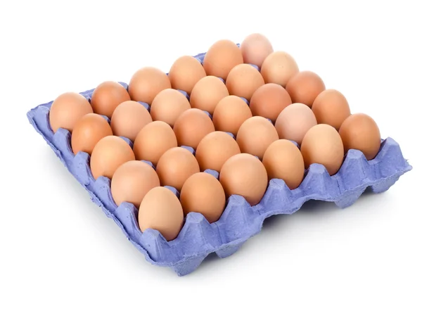Eieren in een kartonnen doos geïsoleerd — Stockfoto