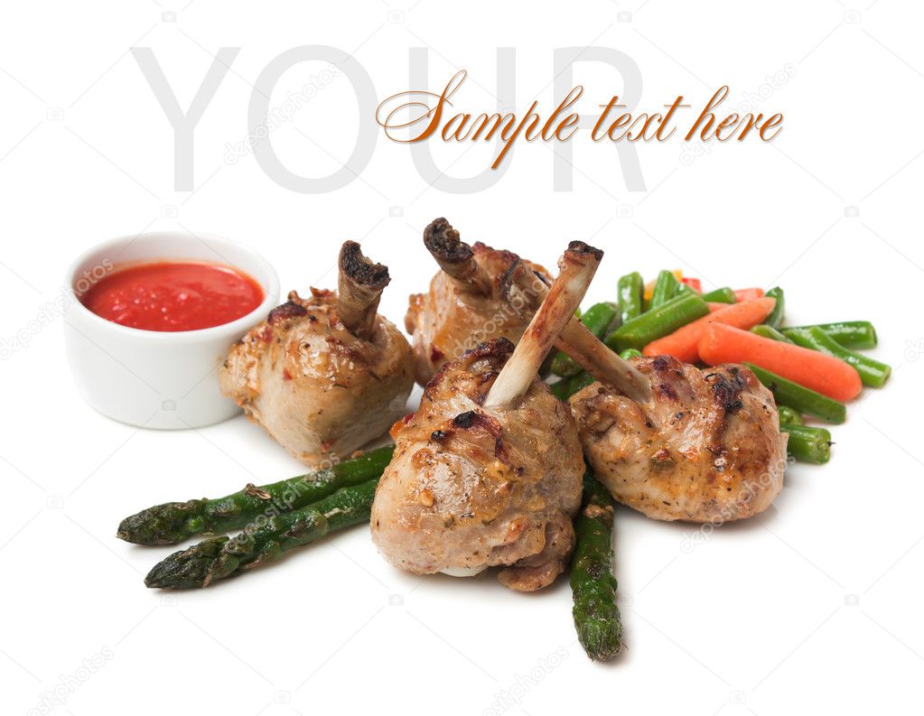 Chicken legs with asparagus and ketchup