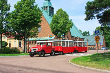 Pleasure carriages in the streets of the capital of the Aland Is clipart