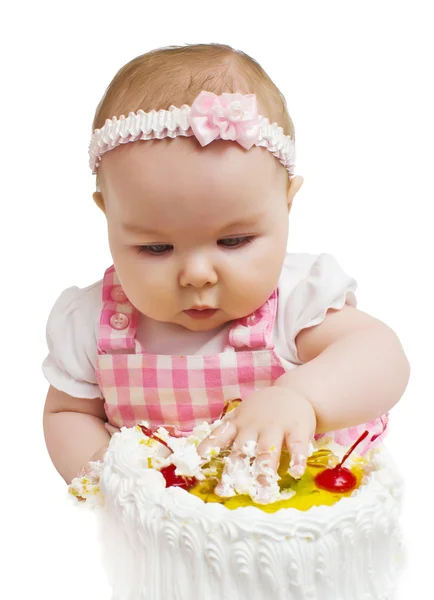 stock image Little girl with a sweet cake