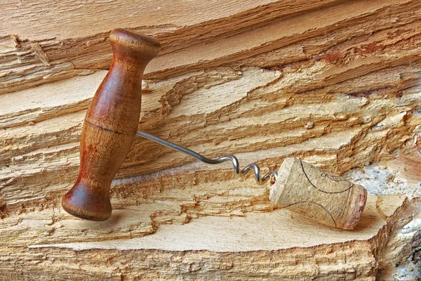 Corkscrew with a cork from a bottle — Stock Photo, Image