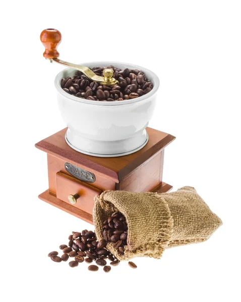 Mühle und Kaffeebohnen — Stockfoto