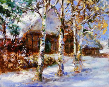 Winter landscape painting clipart