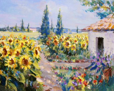 Summer landscape painting clipart
