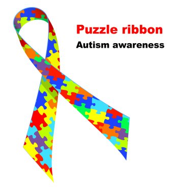 Puzzle ribbon. Autism awareness symbol. clipart