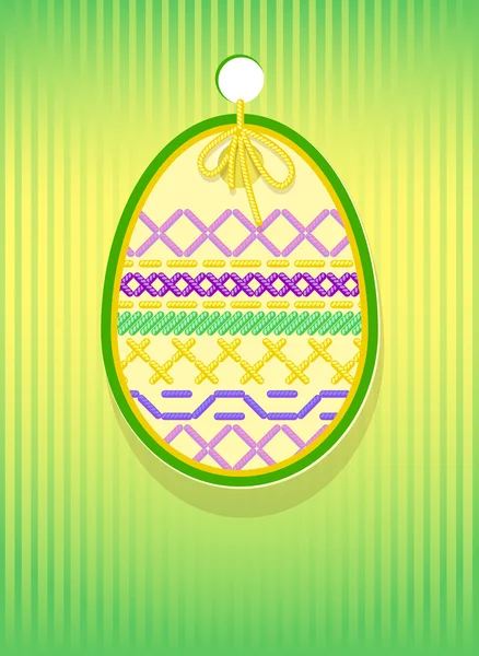 Tarjeta de Pascua con huevo y bordado . — Vector de stock