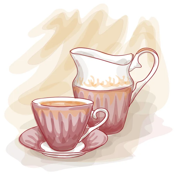 Still life with a vintage cup and cream. — Stock Vector