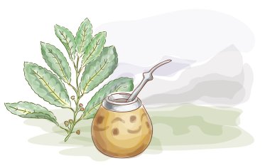 Yerba Mate and Calabash. Watercolor style. clipart