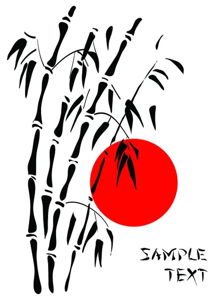 Bamboe en rood ochtendzon. — Stockvector
