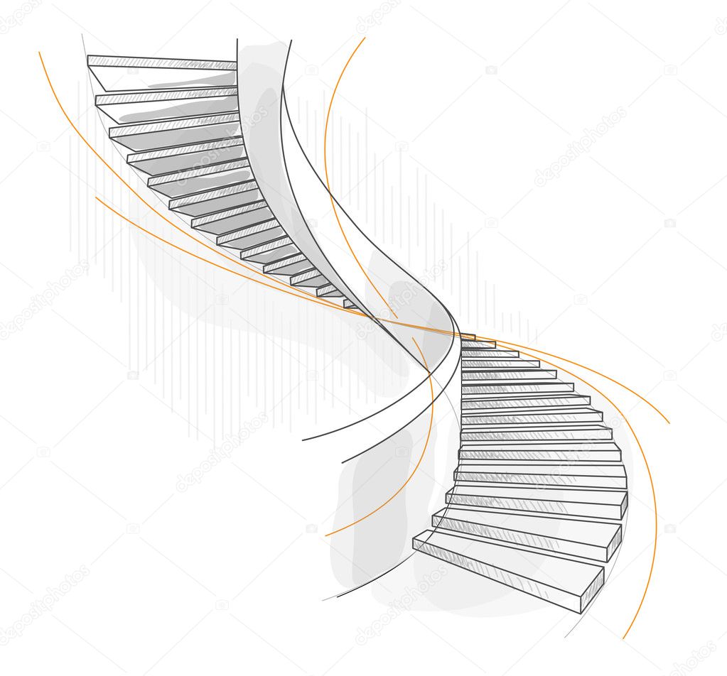 Sketch of a spiral staircase.