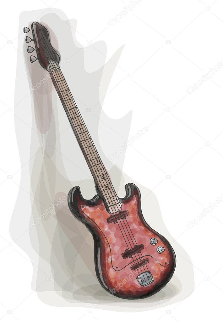 Bass electric Guitar. Watercolor style.