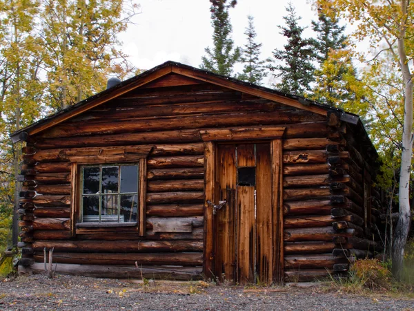 Velha cabine de madeira tradicional resistida, Yukon, Canadá — Fotografia de Stock