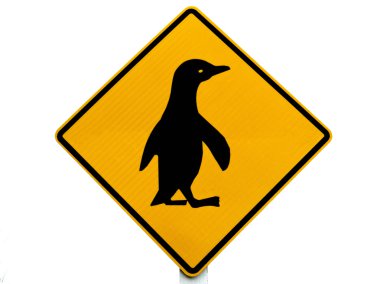 Attention Blue Penguin Crossing Road Sign clipart