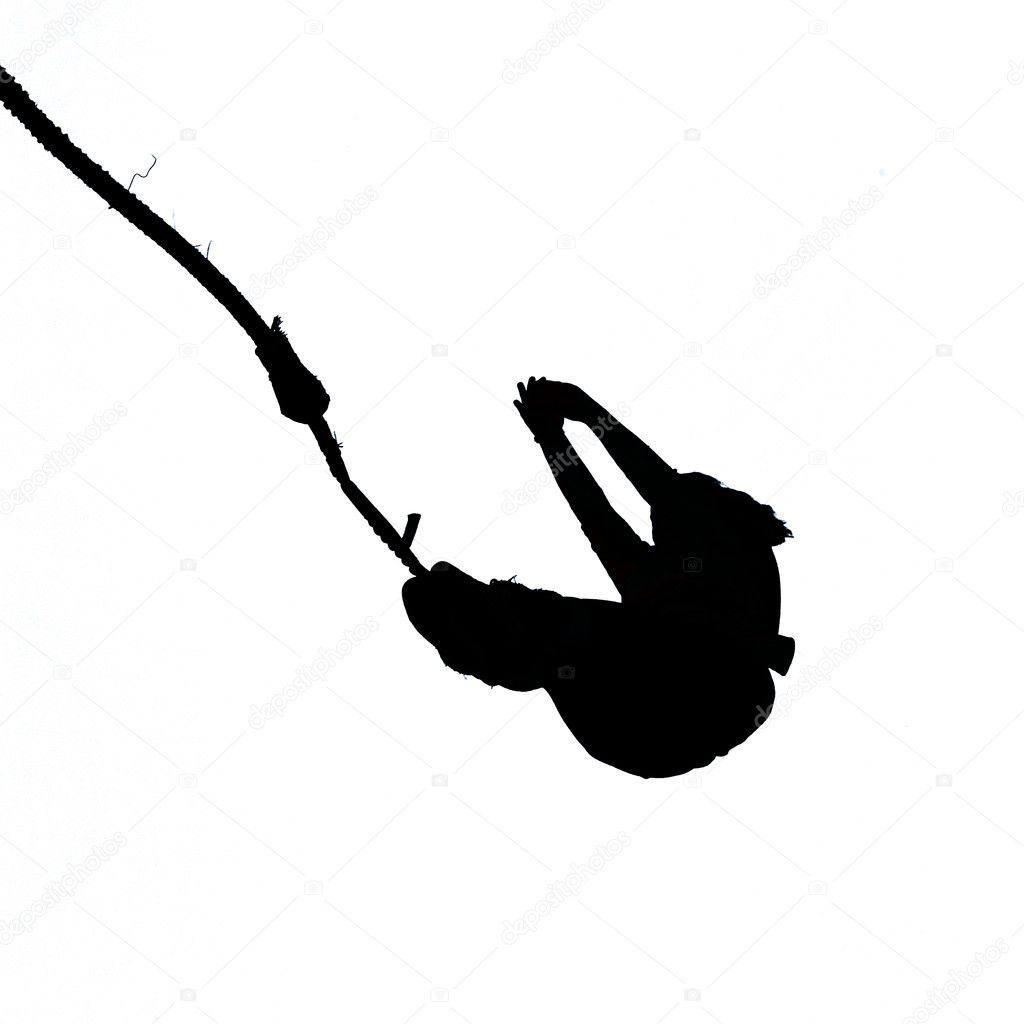 Black silhouette of bungee jumper on white