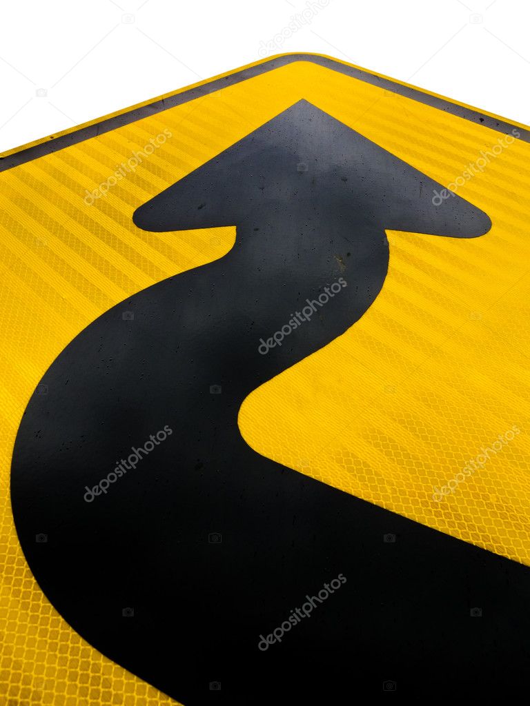 Wavy arrow on road sign pointing up for success