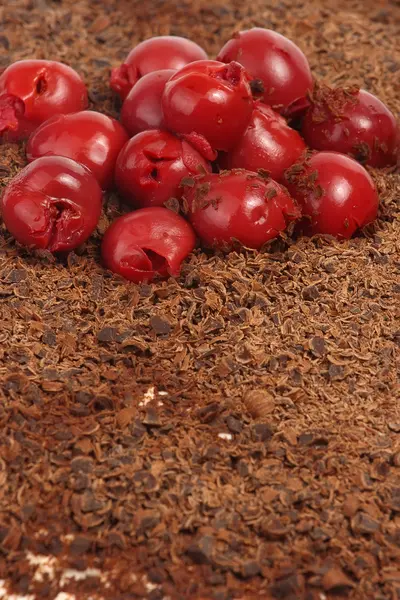 Homemade cram cake with chocolate and cherries — Stock Photo, Image