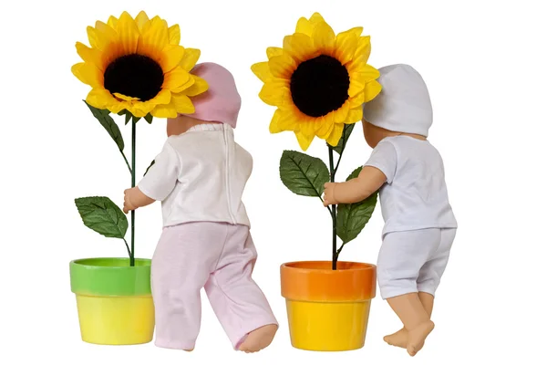 Puppe und Sonnenblume — Stockfoto