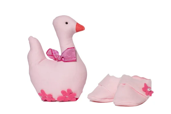 Duck and Baby Shoes — Stock Photo, Image