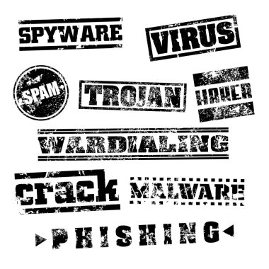 Vector illustration of isolated grunge pc virus stamp set clipart