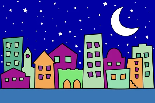 Vektor illusztrációja stilizált éjszakai város — Stock Vector