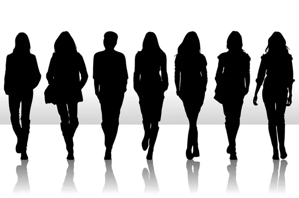 Vektoros illusztráció elszigetelt divat lányok silhouette ikon készlet — Stock Vector