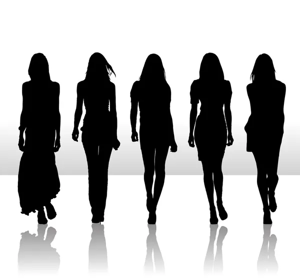 Vector illustration of isolated fashion girls set silhouette icon — Stock Vector
