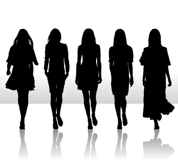 Illustrazione vettoriale di isolate ragazze di moda set icona silhouette — Vettoriale Stock