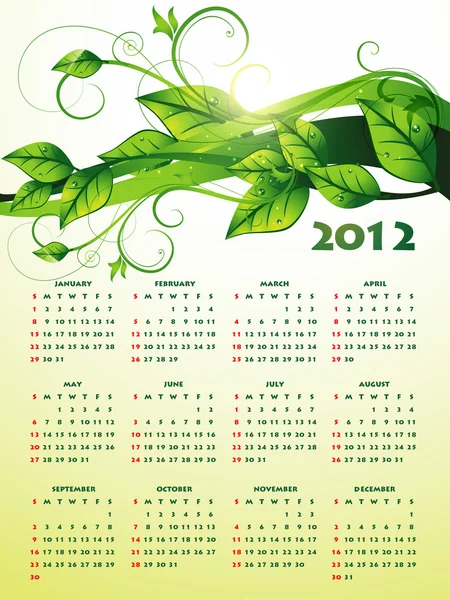 Verde feliz año nuevo calendario — Vector de stock