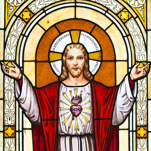 Jesus pintura janela no cemitério — Fotografia de Stock