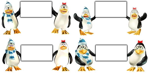 Пингвины держат табличку — стоковое фото