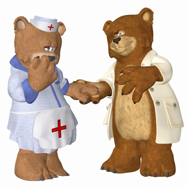 医者のクマと恋に看護師 — ストック写真