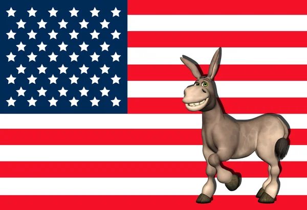 Демократический осёл с американским флагом — стоковое фото