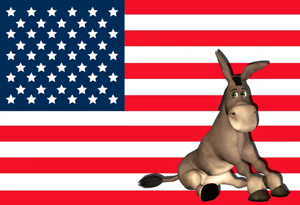 Δημοκράτης γάιδαρος με την αμερικανική σημαία — Φωτογραφία Αρχείου