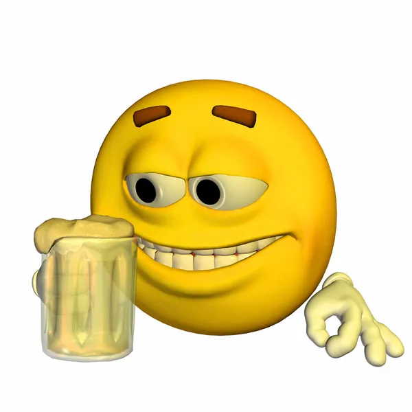 Emoticon trinkt Bier — Stockfoto