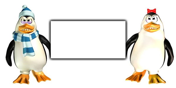 Un par de pingüinos enojados sosteniendo un cartel —  Fotos de Stock
