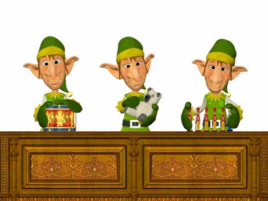 Three Christmas Elves making toys clipart
