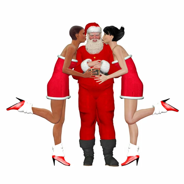 Weihnachtsmann mit Freundinnen — Stockfoto
