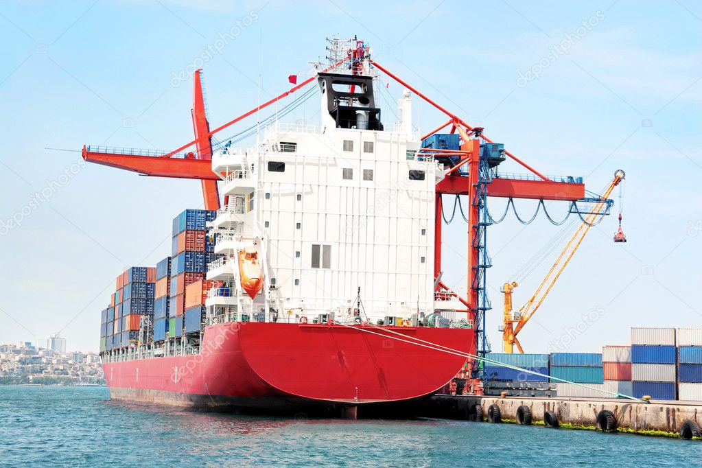 Red container ship