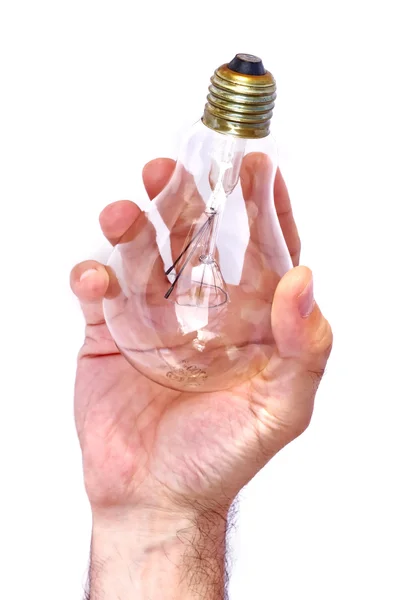 stock image Hand holding large light bulb